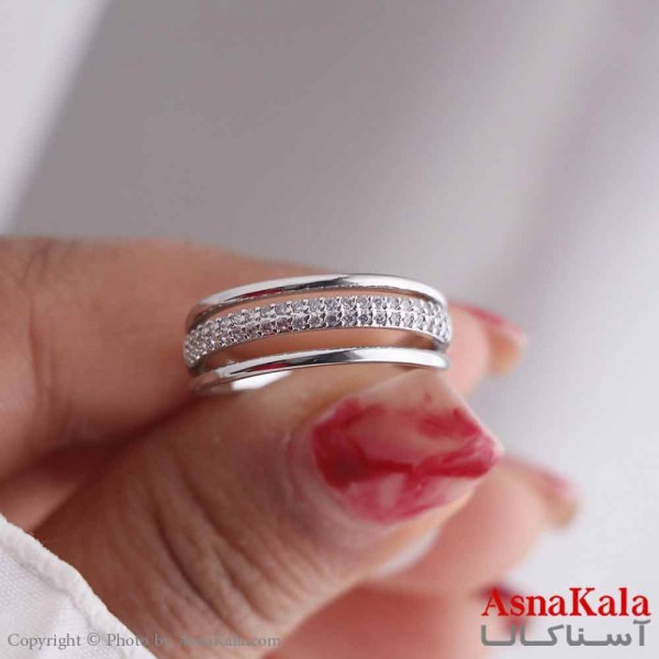 انگشتر زنانه استیل مدل سه لاین مینیمال نقره ای کد ANG19538W
