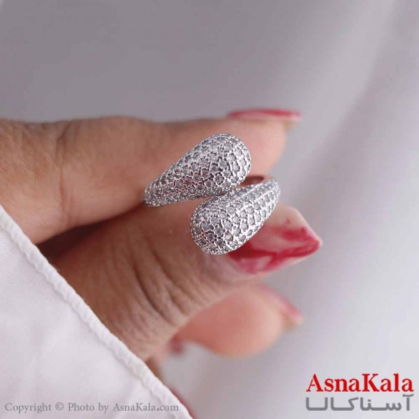 انگشتر زنانه استیل مدل قطره فول نگین نقره ای کد ANG19541W