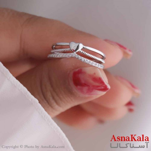 انگشتر زنانه استیل مدل قلب تاجی نقره ای کد ANG19544W