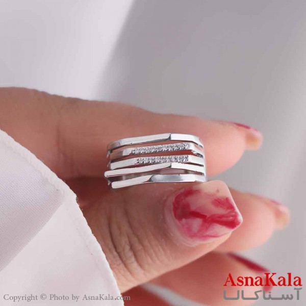 انگشتر زنانه استیل مدل چند ضلعی نقره ای کد ANG19556W