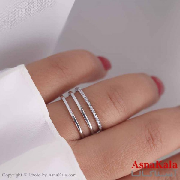 انگشتر زنانه استیل مدل نگین ترکیبی نقره ای کد ANG19558W