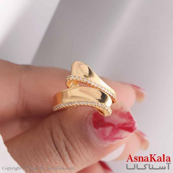 انگشتر زنانه استیل مدل  موج طلایی کد ANG19580W