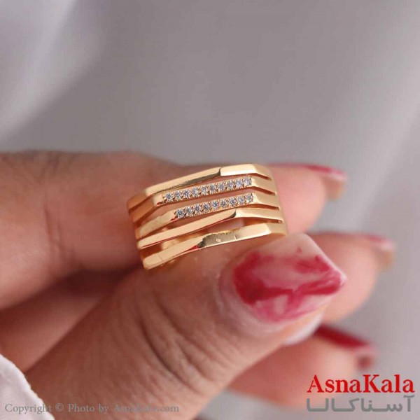 انگشتر زنانه استیل مدل  چند ضلعی طلایی کد ANG19581W