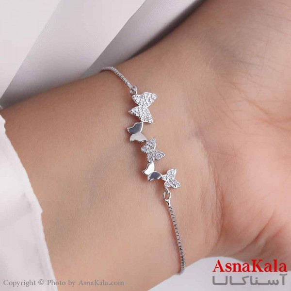 دستبند زنانه پینترستی استیل 316 مدل پروانه نقره ای کد DSB18570W