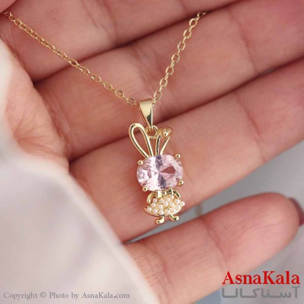 گردنبند استیل 316 مدل خرگوشی نگین دار طلایی  کد GNB16814W