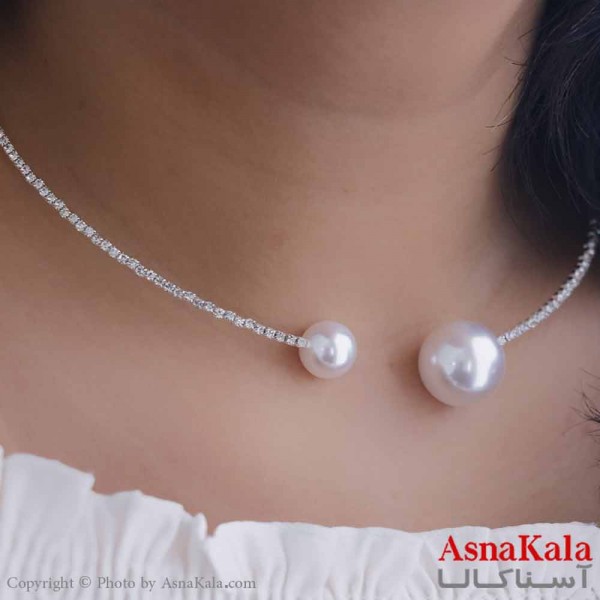 سرویس زنانه استیل 316 شامل گردنبند و دستبند و گوشواره طرح مروارید نگینی کد NIM14563W