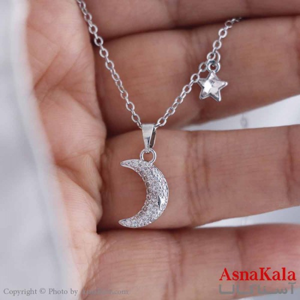 گردنبند استیل 316 مدل ماه و ستاره نقره ای کد GNB16820W