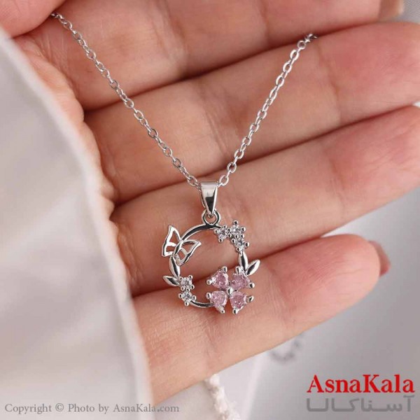 گردنبند پینترستی دخترانه استیل 316 مدل حلقه گل فانتزی کد GNB16824W