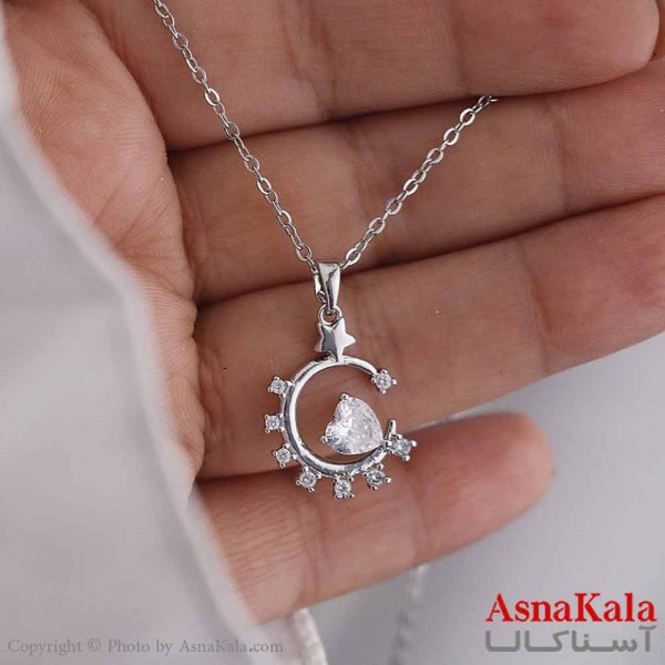 گردنبند پینترستی دخترانه استیل 316 مدل ماه نگین سفید کد GNB16825W