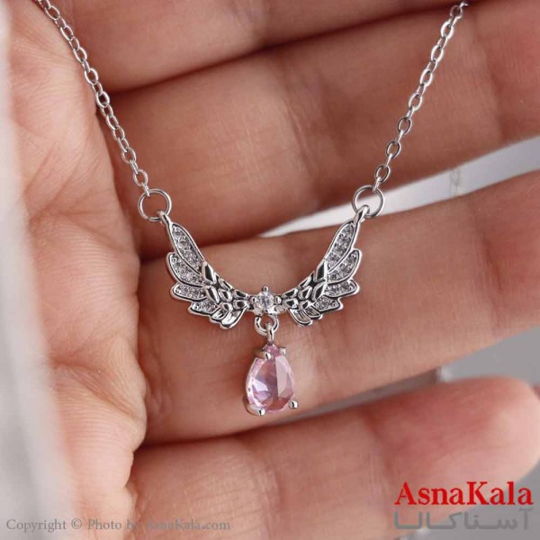 گردنبند پینترستی دخترانه استیل 316 مدل آویز نگین بال فرشته کد GNB16828W