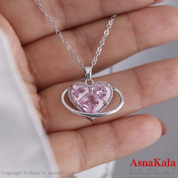 گردنبند پینترستی دخترانه استیل 316 مدل تک نگین قلب صورتی کد GNB16831W