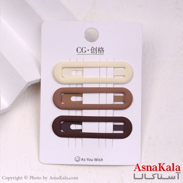 گیره مو تق تقی کارتی مینیمال مدل بیضی مجموعه 3عددی کد HAIR13829W