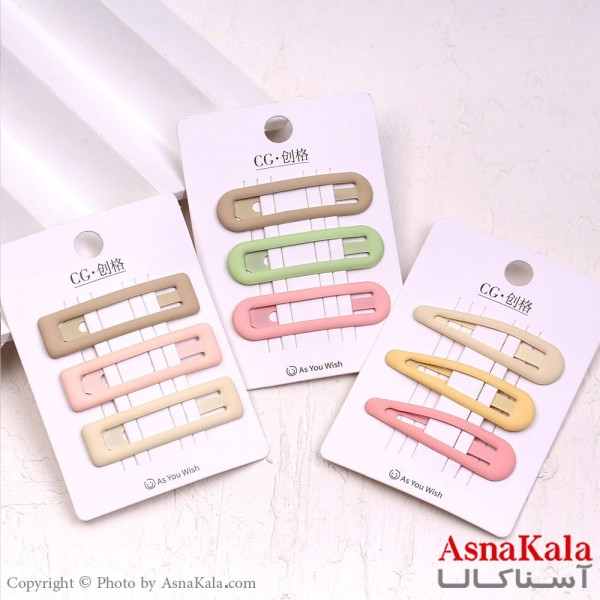 گیره مو تق تقی کارتی مینیمال رنگی مجموعه 3عددی کد HAIR13832W