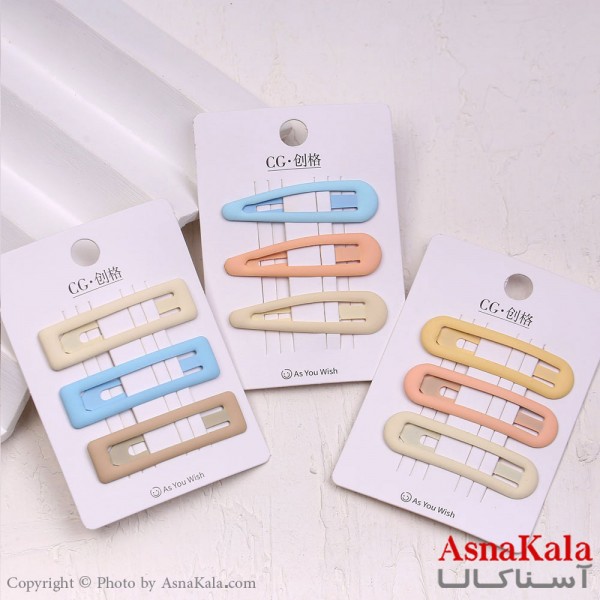 گیره مو تق تقی کارتی مینیمال رنگی مجموعه 3عددی کد HAIR13834W