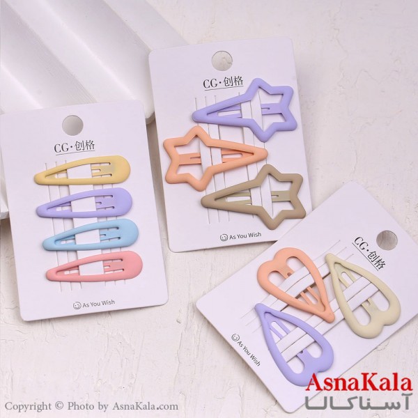 گیره مو تق تقی کارتی مینیمال مات رنگی ترکیبی کد HAIR13837W