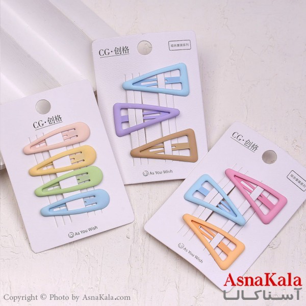 گیره مو تق تقی کارتی مینیمال مات رنگی مثلث و بادومی کد HAIR13840W