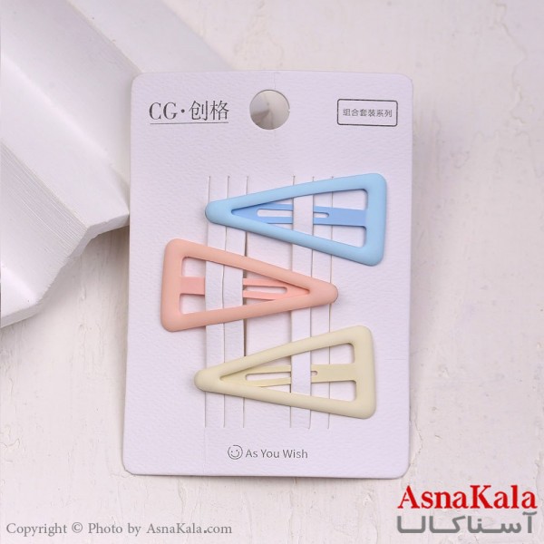 گیره مو تق تقی کارتی مینیمال مات رنگی مثلث مجموعه 3 عددی کد HAIR13841W