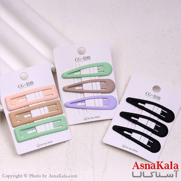 گیره مو تق تقی کارتی مات رنگی مجموعه 3 عددی کد HAIR13845W