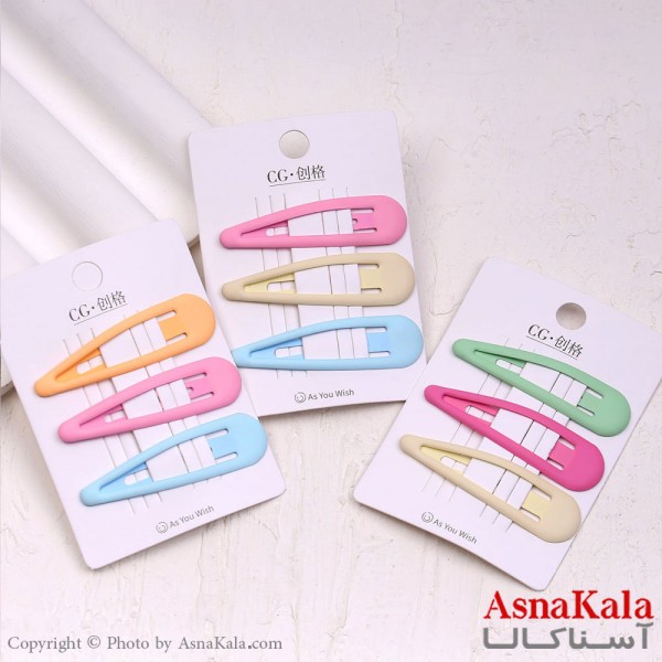گیره مو تق تقی کارتی مات رنگی بادومی مجموعه 3 عددی کد HAIR13849W