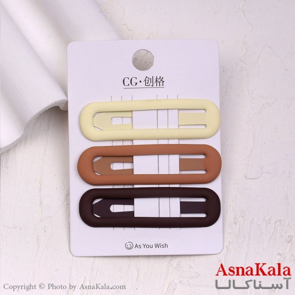 گیره مو تق تقی کارتی مات رنگ نود بیضی مجموعه 3 عددی کد HAIR13850W