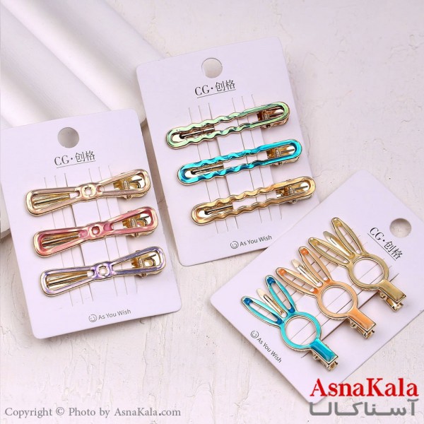 گیره مو انبری کارتی پینترستی آبرنگی مجموعه 3 عددی کد HAIR13853W