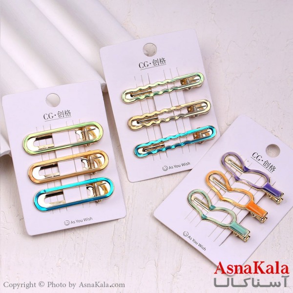 گیره مو انبری کارتی پینترستی آبرنگی مجموعه 3 عددی کد HAIR13856W