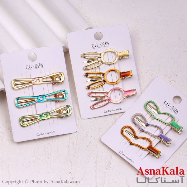 گیره مو انبری کارتی پینترستی آبرنگی مجموعه 3 عددی کد HAIR13857W