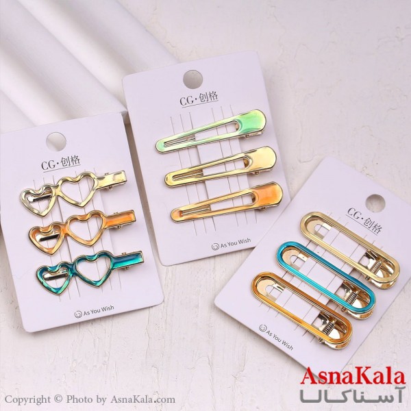 گیره مو انبری کارتی پینترستی آبرنگی مجموعه 3 عددی کد HAIR13858W