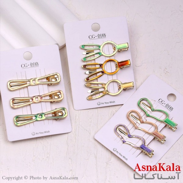 گیره مو انبری کارتی پینترستی آبرنگی مجموعه 3 عددی کد HAIR13859W