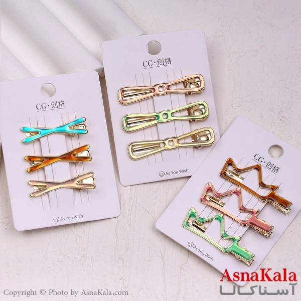 گیره مو انبری کارتی پینترستی آبرنگی مجموعه 3 عددی کد HAIR13860W