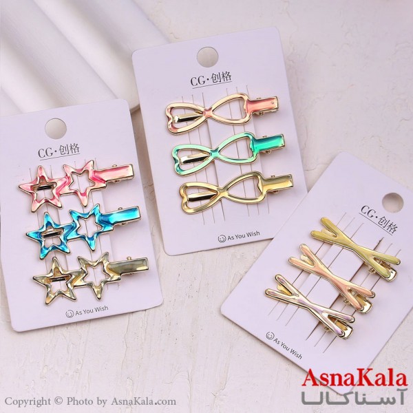 گیره مو انبری کارتی پینترستی آبرنگی مجموعه 3 عددی کد HAIR13861W