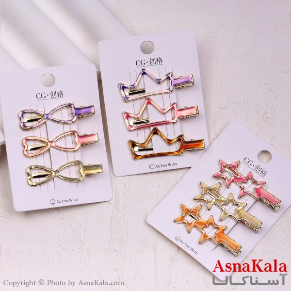 گیره مو انبری کارتی پینترستی آبرنگی مجموعه 3 عددی کد HAIR13863W