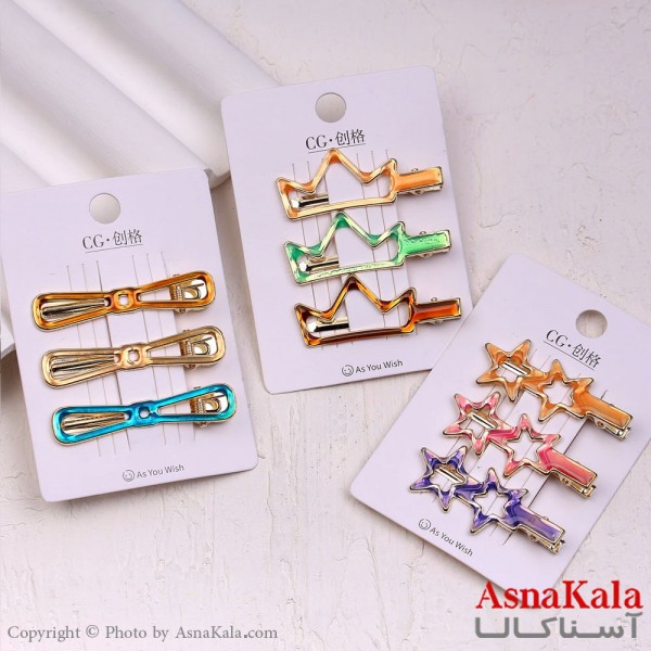 گیره مو انبری کارتی پینترستی آبرنگی مجموعه 3 عددی کد HAIR13864W