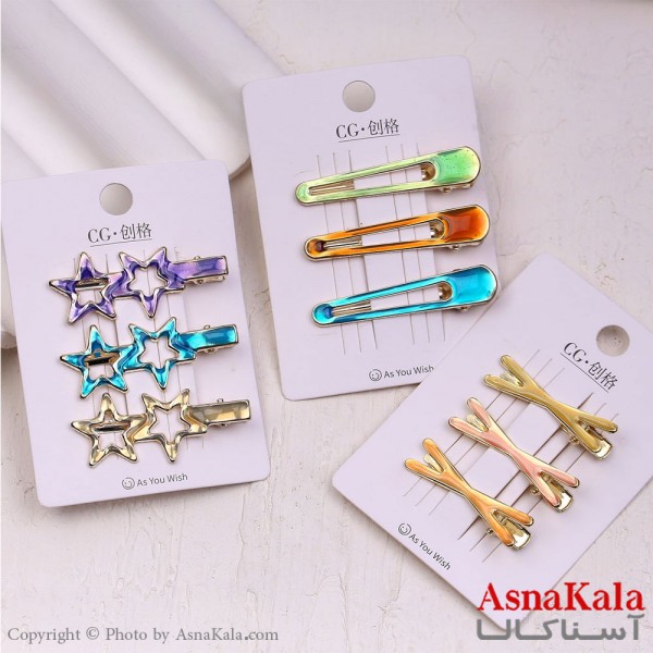 گیره مو انبری کارتی پینترستی آبرنگی مجموعه 3 عددی کد HAIR13865W