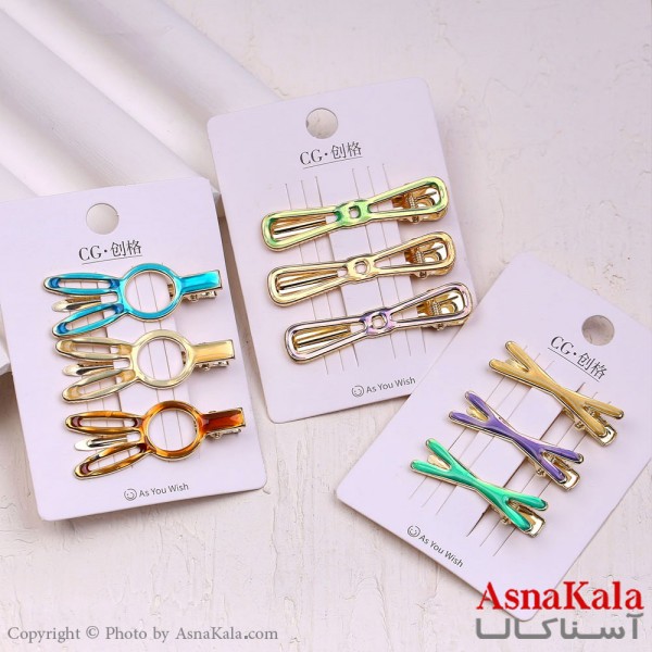 گیره مو انبری کارتی پینترستی آبرنگی مجموعه 3 عددی کد HAIR13867W