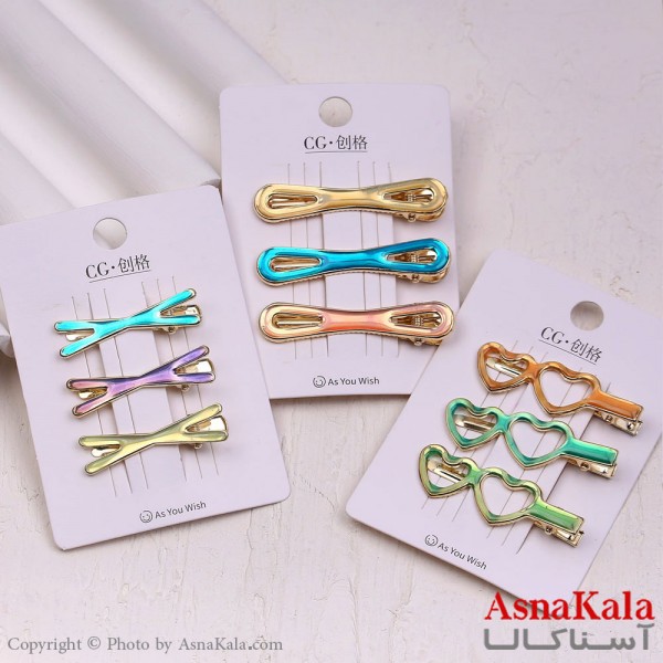 گیره مو انبری کارتی پینترستی آبرنگی ترکیبی مجموعه 3 عددی کد HAIR13869W