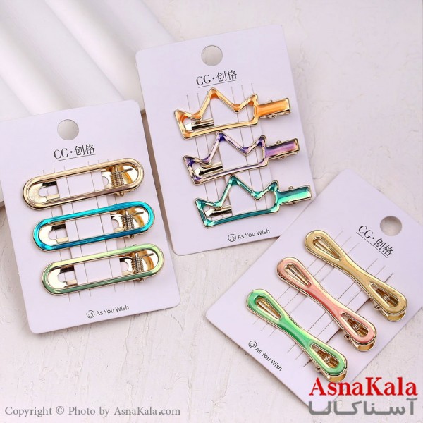 گیره مو انبری کارتی پینترستی آبرنگی ترکیبی مجموعه 3 عددی کد HAIR13870W