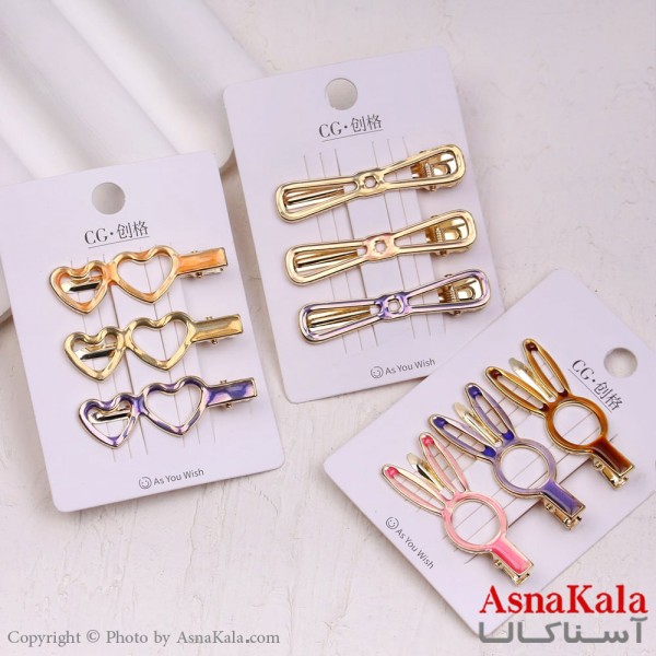 گیره مو انبری کارتی پینترستی آبرنگی ترکیبی مجموعه 3 عددی کد HAIR13872W