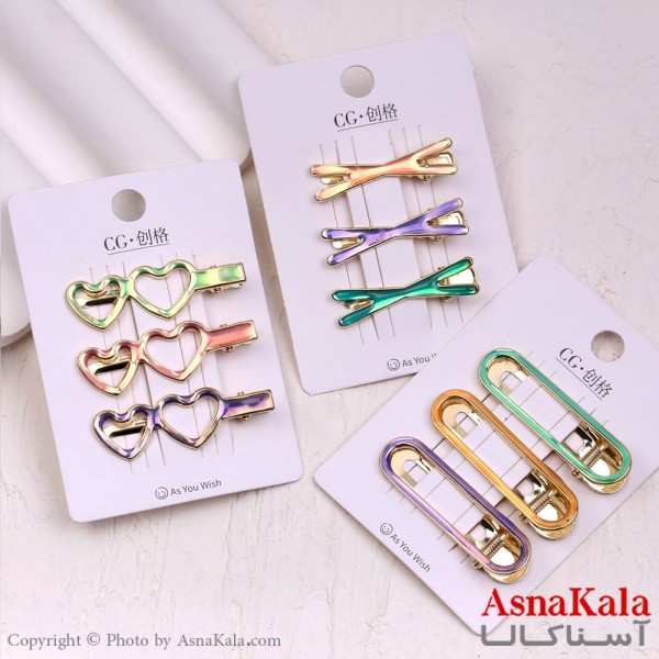 گیره مو انبری کارتی پینترستی آبرنگی ترکیبی مجموعه 3 عددی کد HAIR13873W