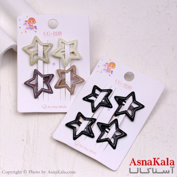 گیره مو تق تقی کارتی پینترستی مدل ستاره ای مجموعه4عددی کد HAIR13875W