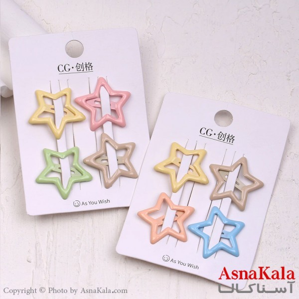 گیره مو تق تقی کارتی مدل ستاره ای پاستیلی مجموعه4عددی کد HAIR13876W