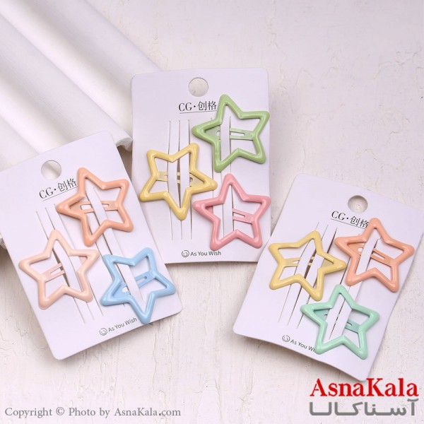 گیره مو تق تقی کارتی مدل ستاره ای پاستیلی مجموعه3عددی کد HAIR13878W