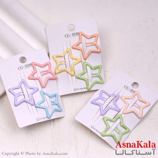 گیره مو تق تقی کارتی مدل ستاره ای پاستیلی مجموعه3عددی کد HAIR13879W