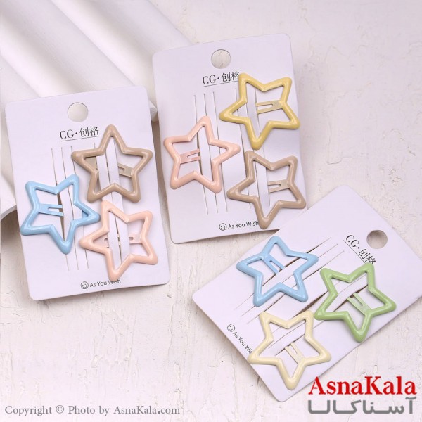 گیره مو تق تقی کارتی مدل ستاره ای پاستیلی مجموعه3عددی کد HAIR13880W