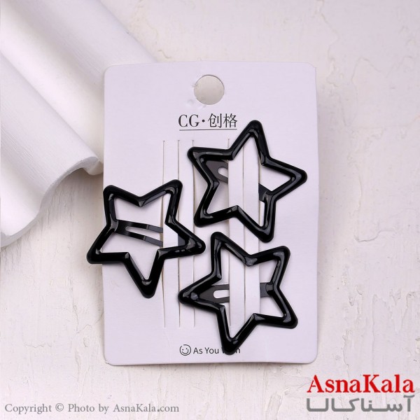گیره مو تق تقی کارتی مدل ستاره ای مشکی مجموعه3عددی کد HAIR13881W
