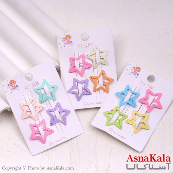 گیره مو تق تقی فلزی مدل ستاره ای رنگی مجموعه4عددی کد HAIR13883W