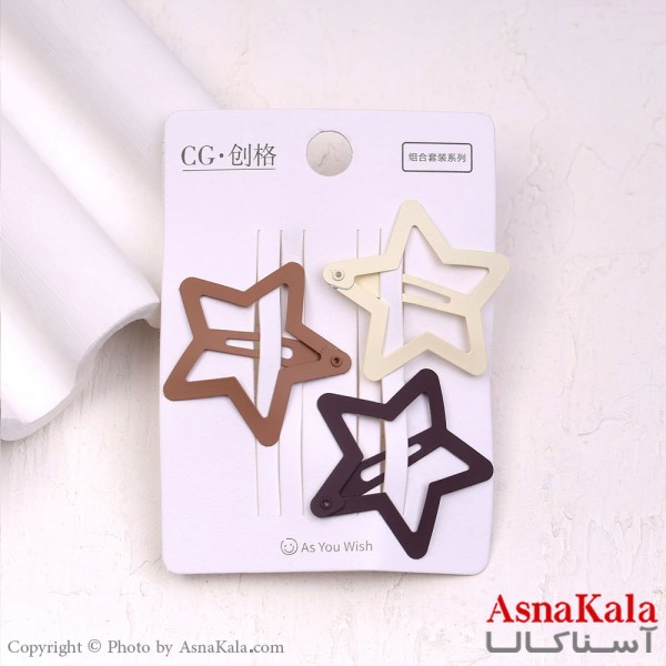 گیره مو تق تقی فلزی مدل ستاره ای رنگ نود مجموعه3عددی کد HAIR13886W