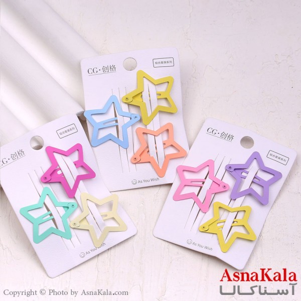 گیره مو تق تقی فلزی مدل ستاره ای رنگی مجموعه3عددی کد HAIR13888W