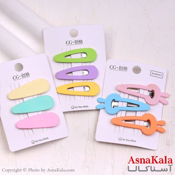 گیره مو تق تقی کارتی مدل مات رنگی مجموعه3عددی کد HAIR13920W