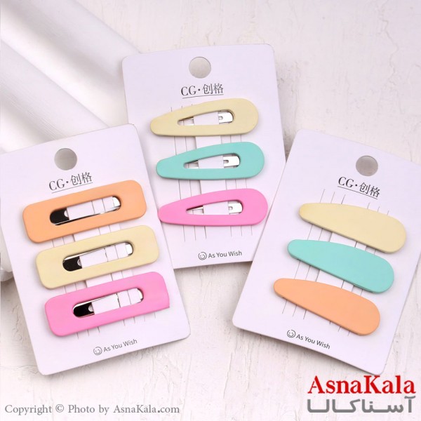 گیره مو تق تقی کارتی مدل مات رنگی مجموعه3عددی کد HAIR13921W